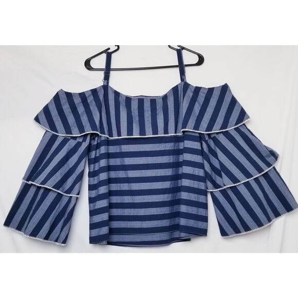 I N C International Concepts Tiered Sleeve Off The Shoulder Blouse Size XLg Blue - Picture 1 of 9